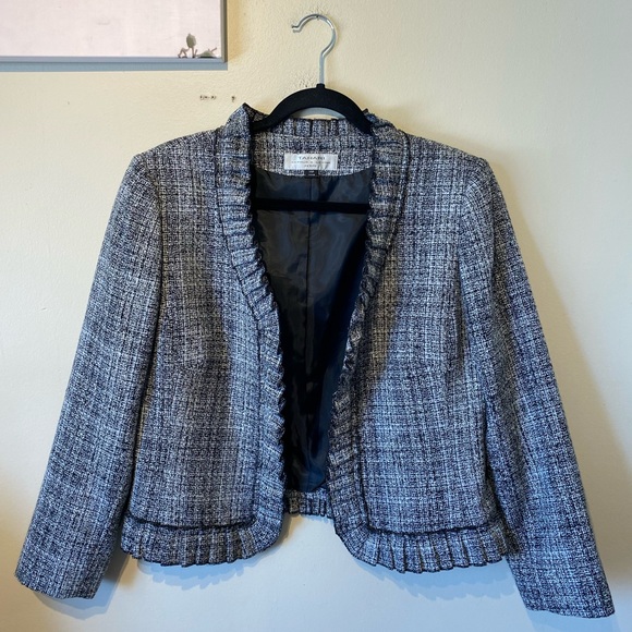 Tahari size 14p gray tweed blazer… - Picture 1 of 5